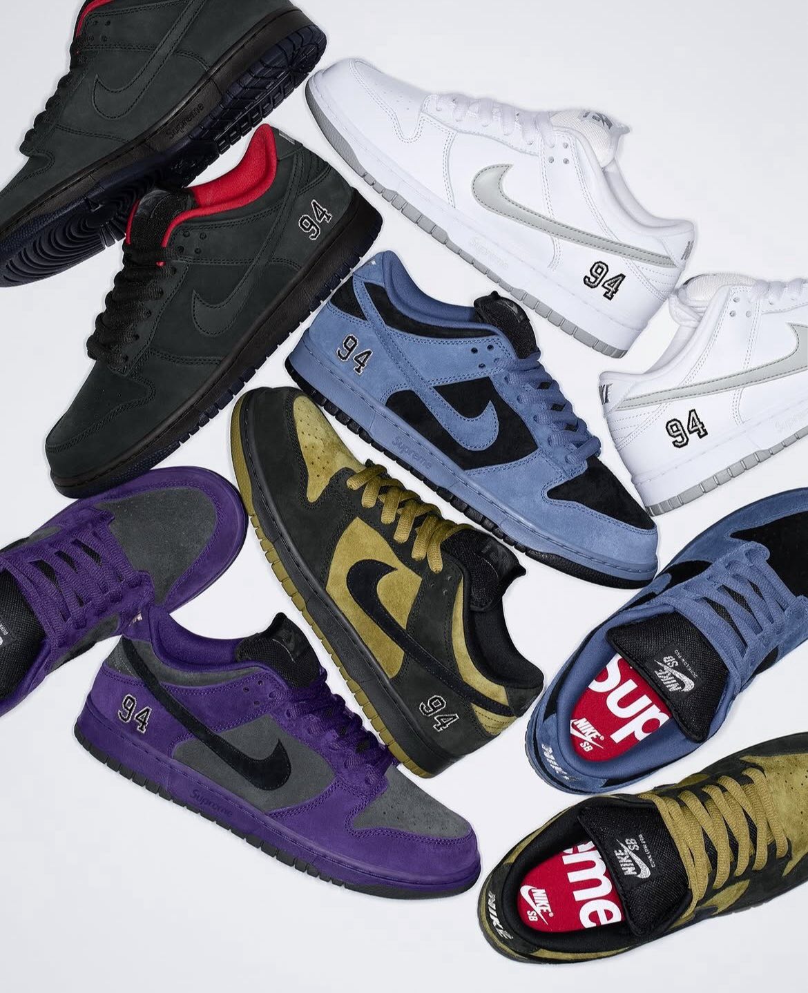 Supreme x Nike SB Dunk Low 94: vijf nieuwe colorways in september