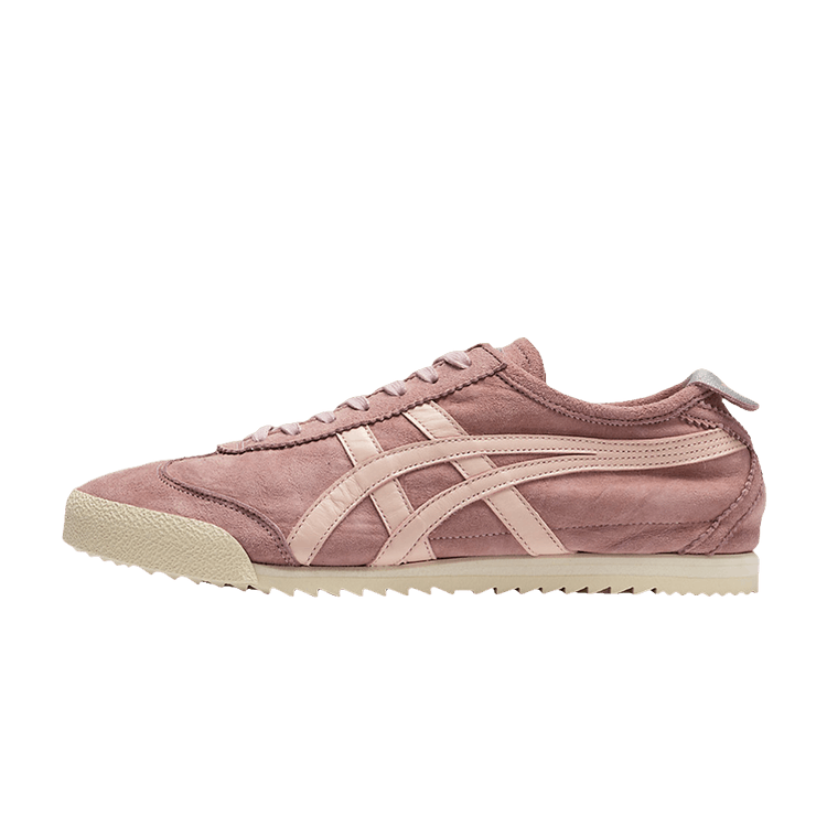 Onitsuka Tiger Mexico 66 Deluxe NM Sakuragai zijaanzicht in roze suède met cremekleurige strepen en zool