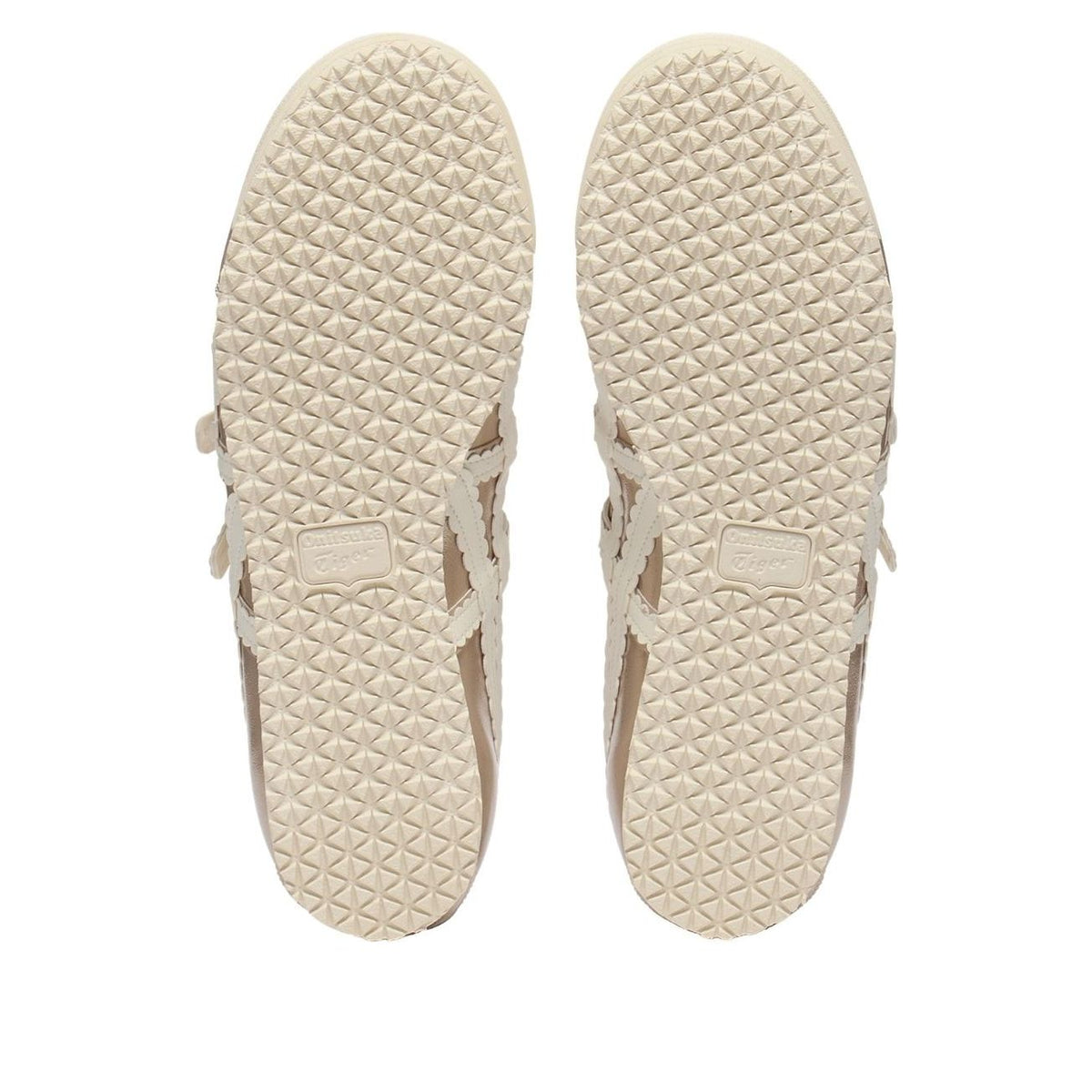 Onitsuka Tiger Mexico 66 TGRS Metallic Pack Champagne Cream, zoolprofiel met driehoekpatroon en merklogo