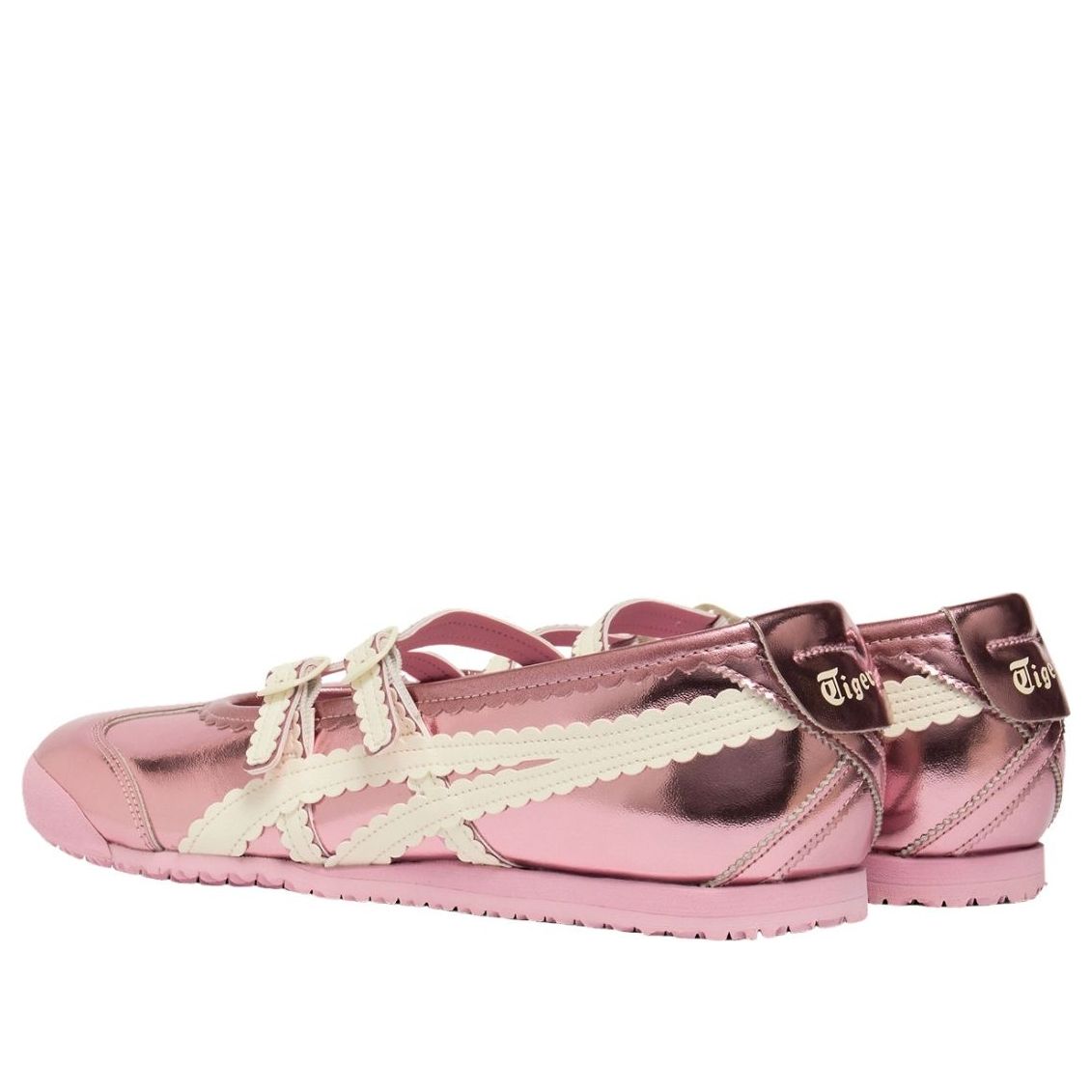 Onitsuka Tiger Mexico 66 TGRS Metallic Pack Crystal Pink Cream, achteraanzicht met Onitsuka Tiger logo en gestikt design