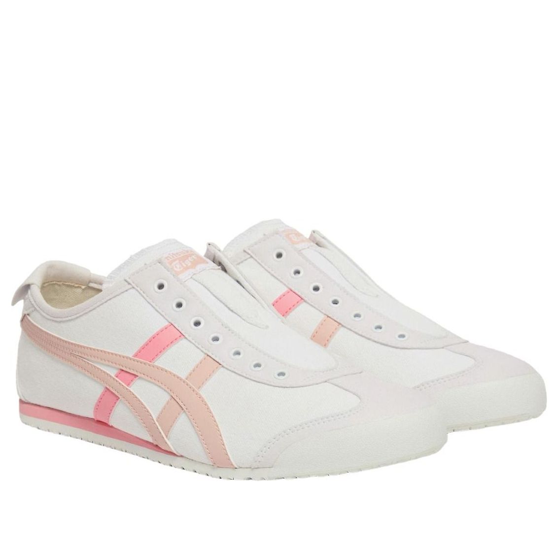 Onitsuka Tiger Mexico 66 Slip-On White Ginger Peach, paar samen met elastische inzetten en geellapje achter