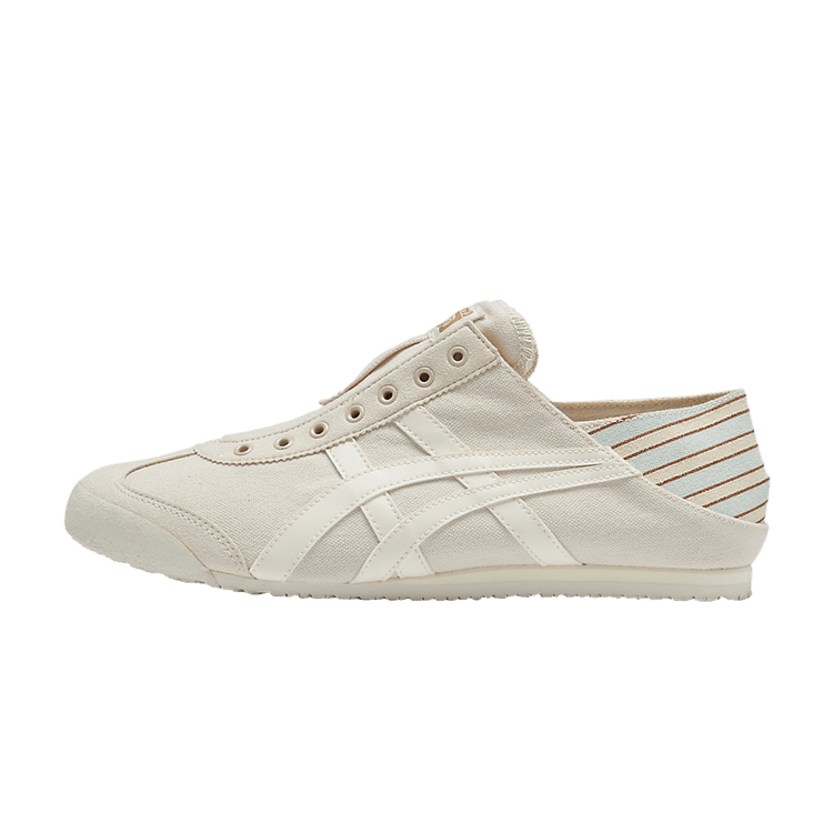 Onitsuka Tiger Mexico 66 Paraty Oatmeal Cream, zijaanzicht van creme canvas met witte strepen