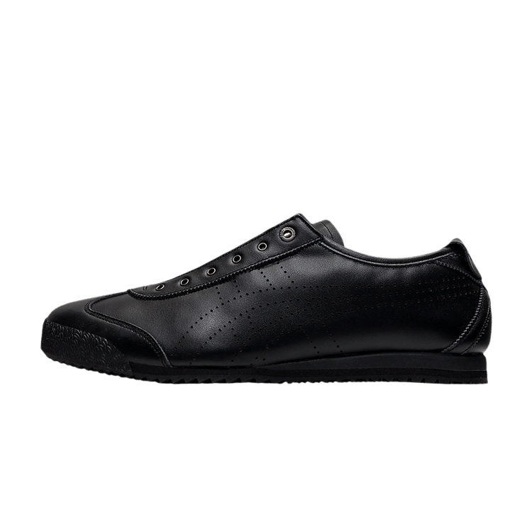 Onitsuka Tiger Mexico 66 SD Slip-On Black, zijaanzicht met zwart leder en perforatiedetails op de zijkant