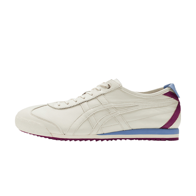 Onitsuka Tiger Mexico 66 SD Cream Sky Blue Berry, zijaanzicht met crèmekleurig leer en gekleurde accenten