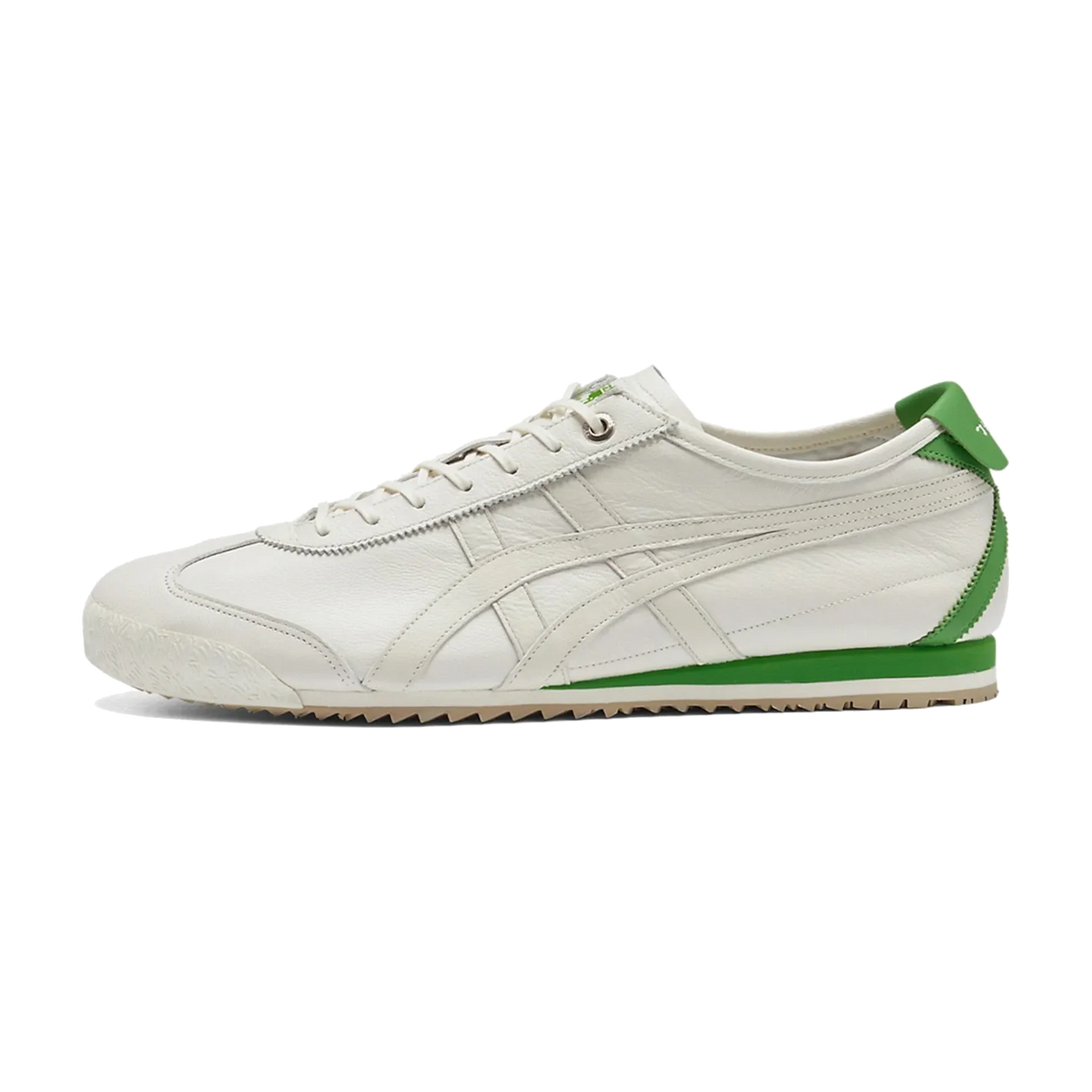 Onitsuka Tiger Mexico 66 SD Cream Birch Green, zijaanzicht met crèmekleurig leer en groen detail op hiel