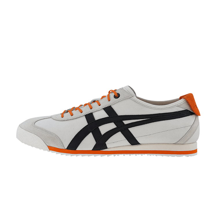 Onitsuka Tiger Mexico 66 SD Cream Black Orange, zijaanzicht met crème nubuck, zwarte strepen en oranje accenten