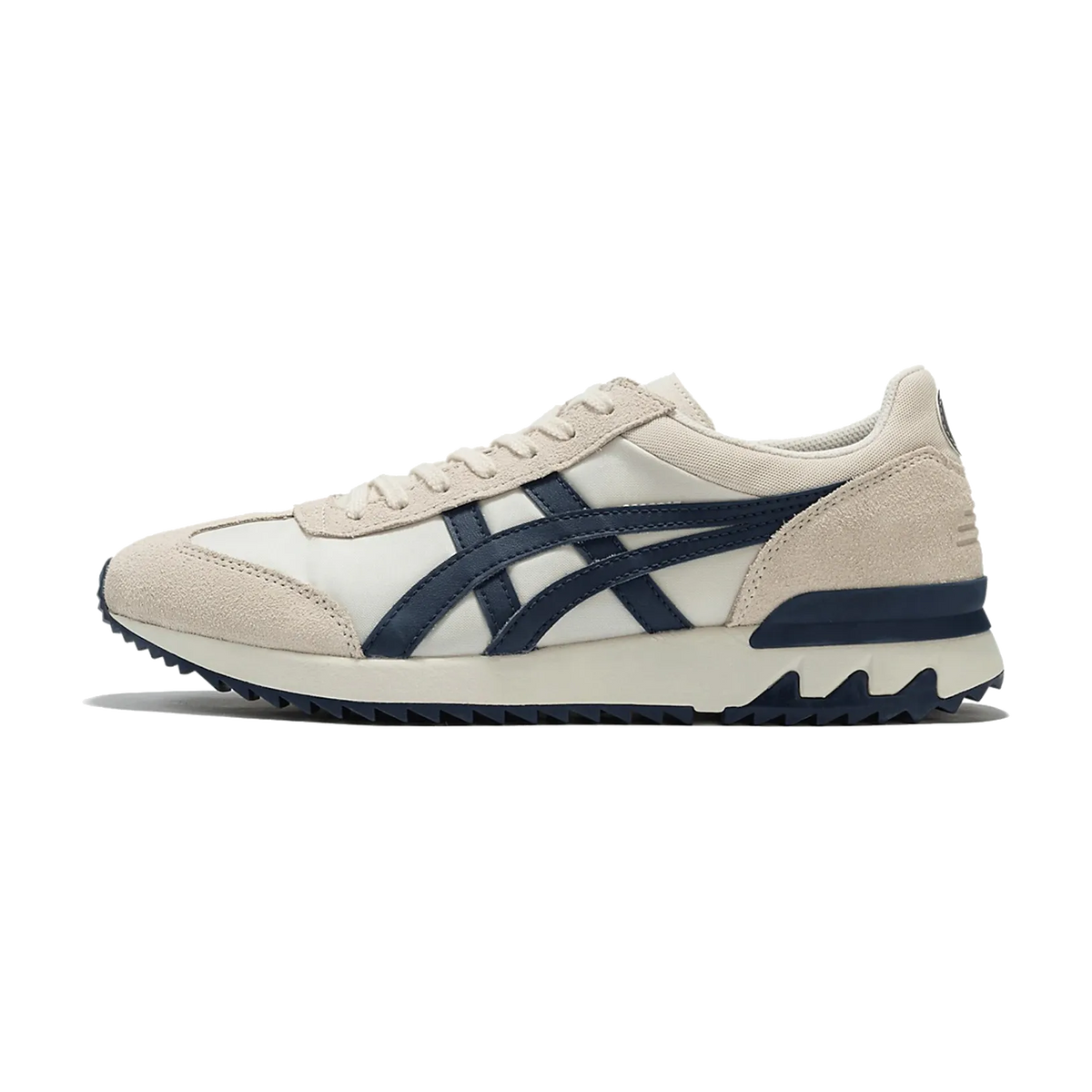 Onitsuka Tiger California 78 EX Birch Peacoat, zijaanzicht met crème en donkerblauwe kleurvlakken, suède- en textielmateriaal