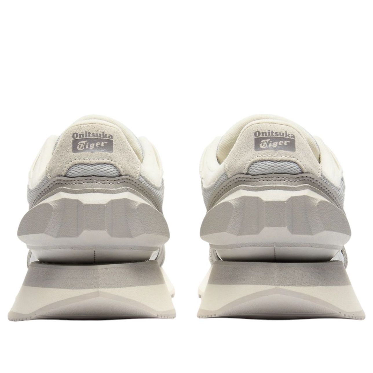 Onitsuka Tiger Moage CO Glacier Grey Off-White, achteraanzicht mondingdetail met merklabel