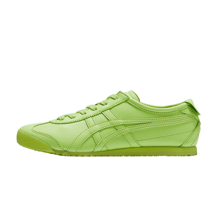 Onitsuka Tiger Mexico 66 Cactful Green, zijaanzicht, effen limoengroen leer, klassiek retro silhouet