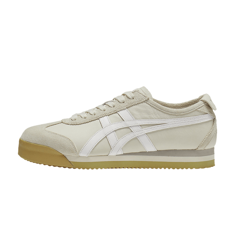 Onitsuka Tiger Mexico 66 SD PF Cream White, zijaanzicht met beige canvas, witte strepen en gumzool