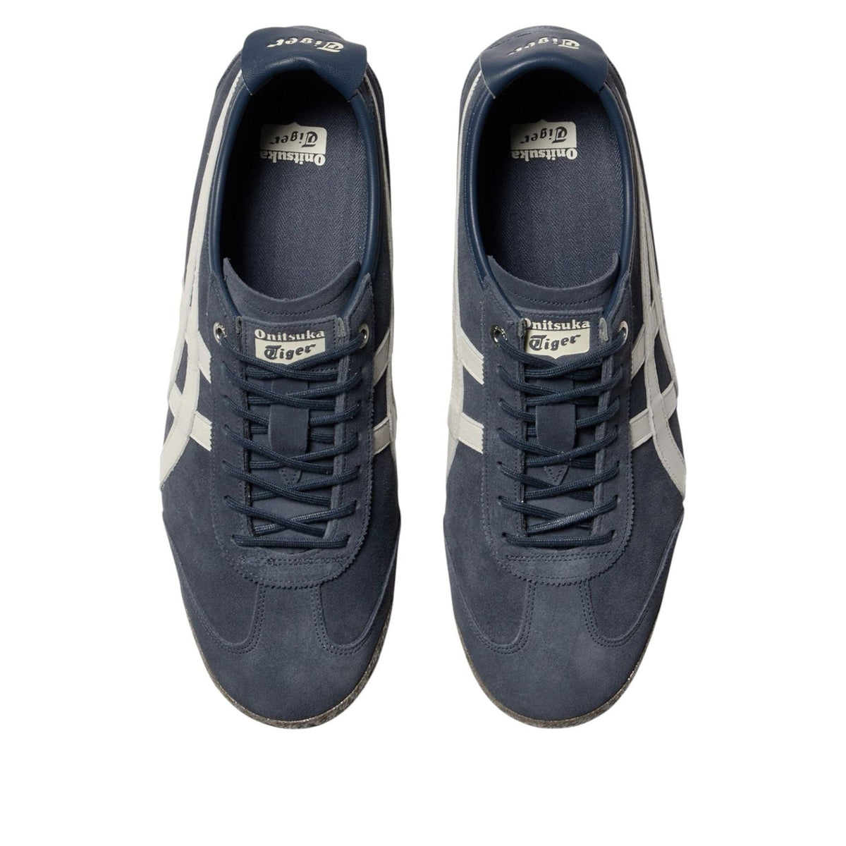 Onitsuka Tiger Mexico 66 SD Iron Navy Cream Gum bovenaanzicht met veter en merk details
