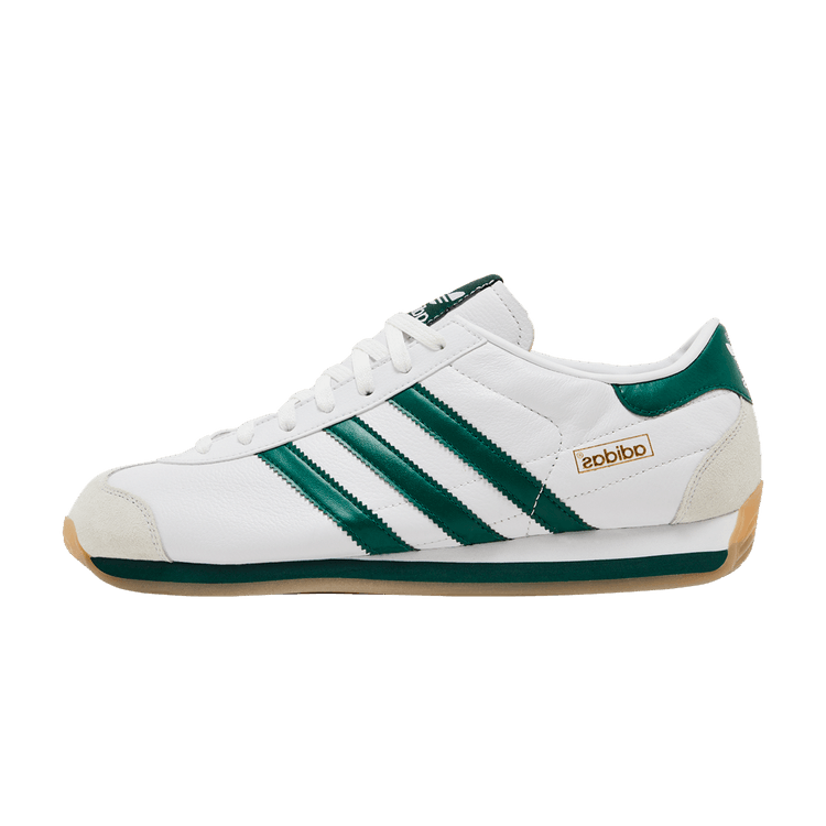 adidas Country Japan 'White Collegiate Green', zijaanzicht met witte leren bovenkant en drie donkergroene strepen