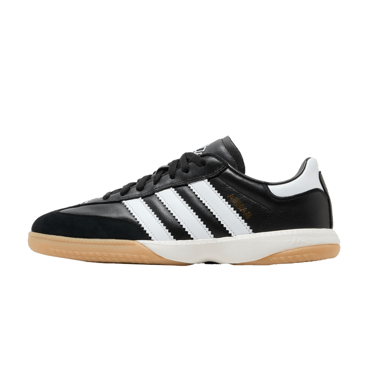 adidas Samba Millennium Black White Gum, zijaanzicht met zwart leer, witte strepen en gumzool