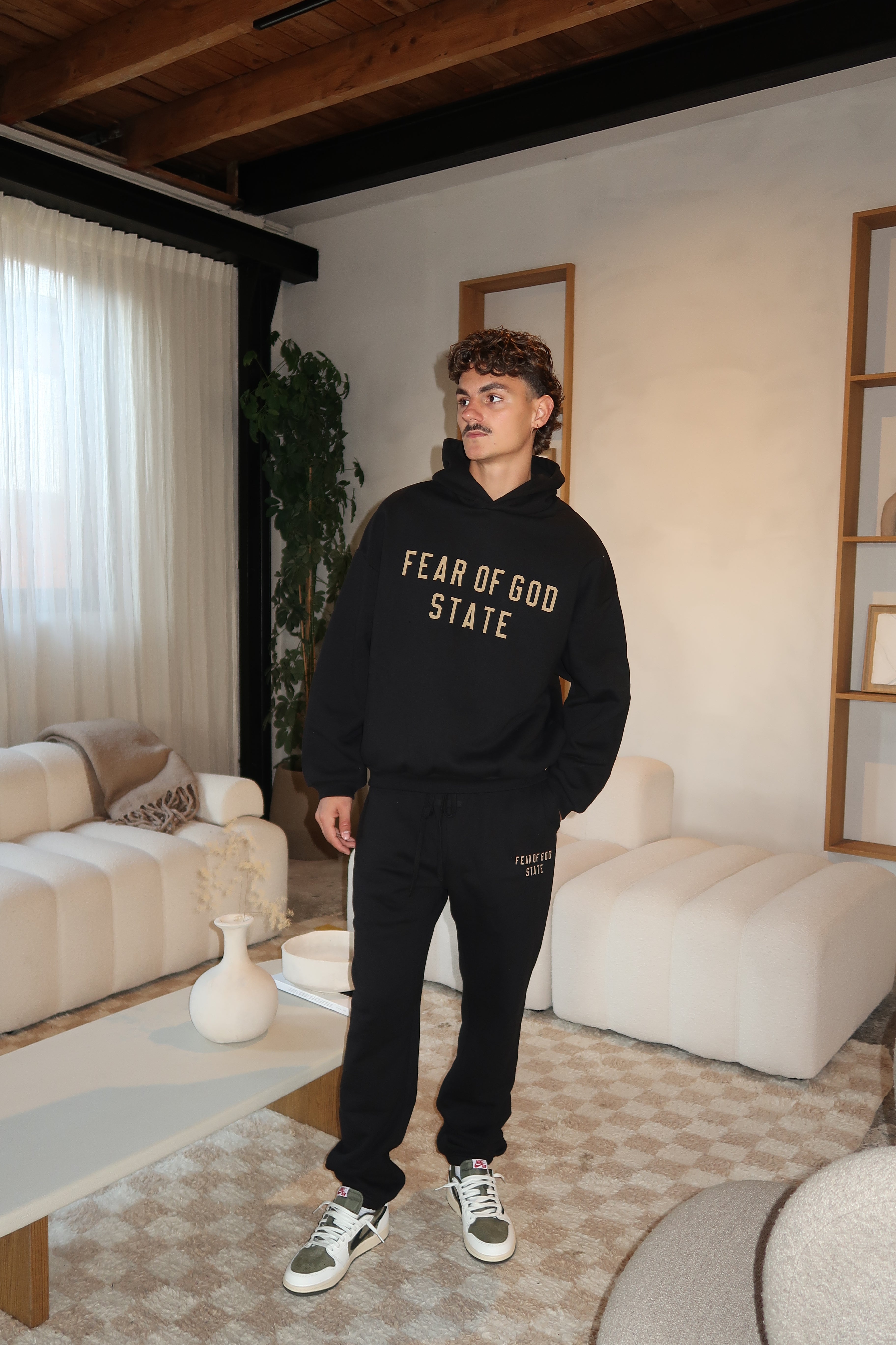 Fear of God Essentials FW24 Black Yellow State Hoodie