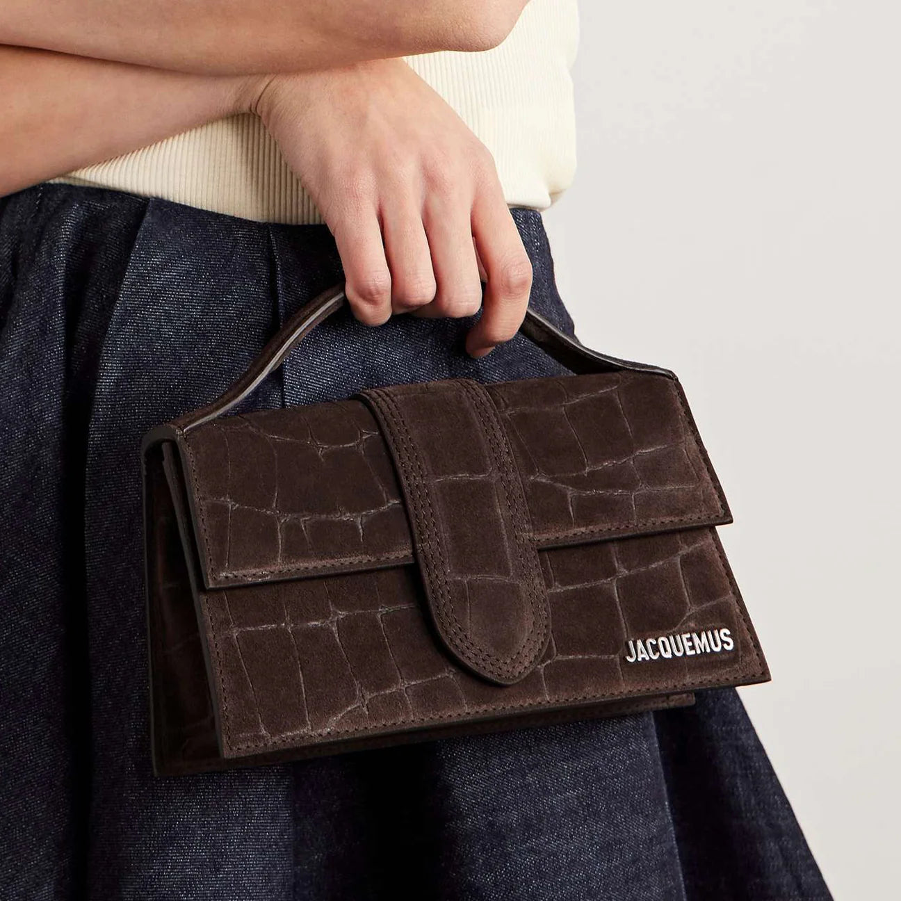 Jacquemus Le Grand Bambino Croco Dark Brown