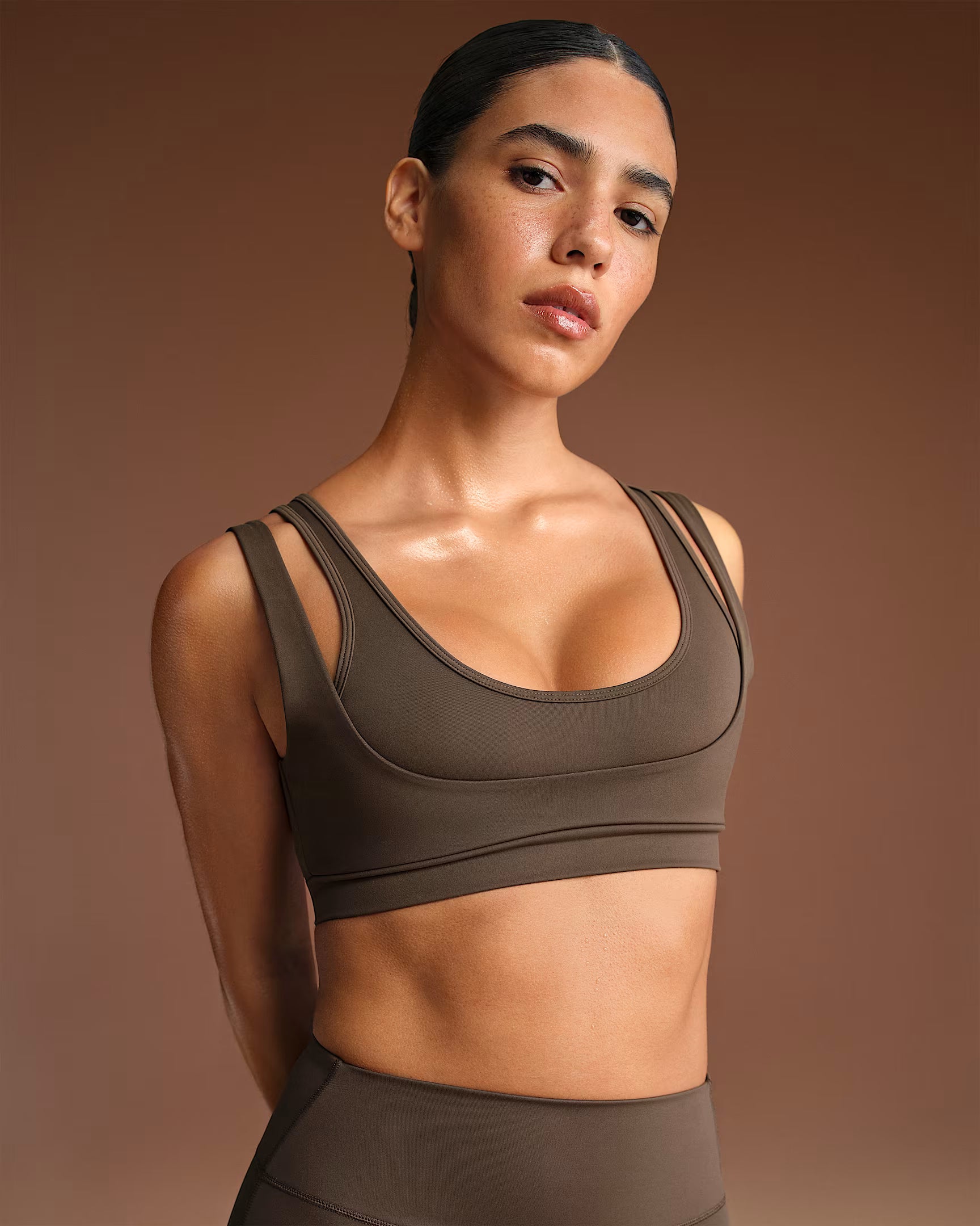 Nike x SKIMS Women's Matte Double Strap Scoop Bra Dark Sepia
