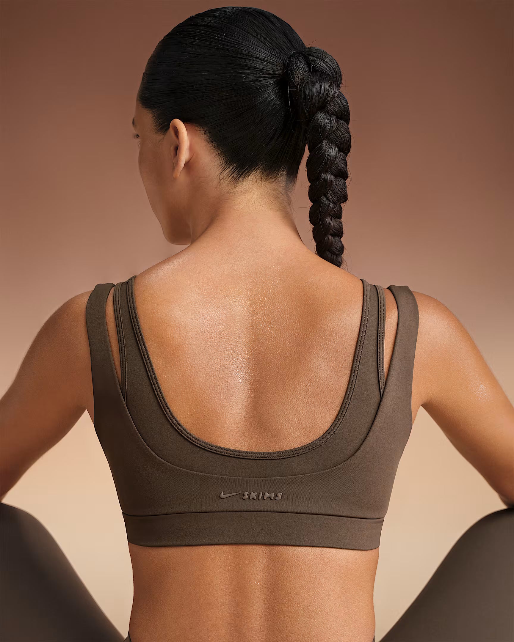 Nike x SKIMS Women's Matte Double Strap Scoop Bra Dark Sepia