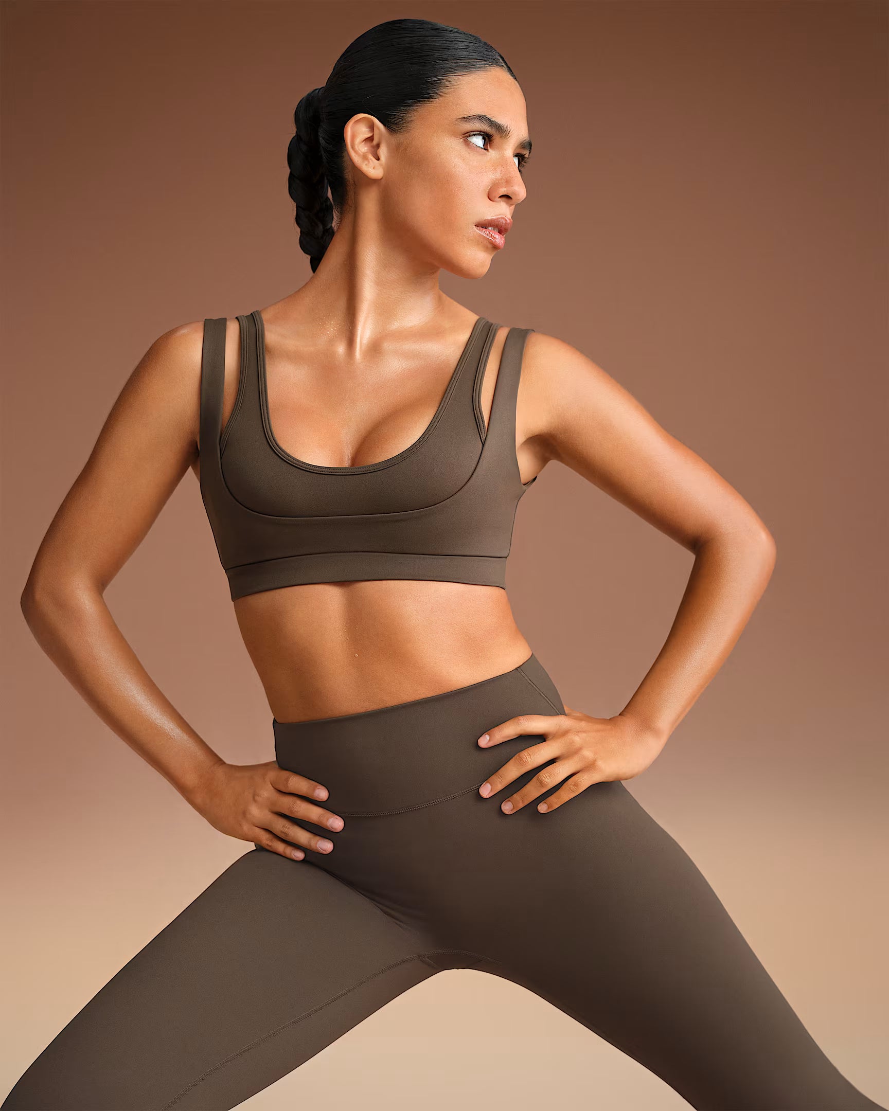 Nike x SKIMS Women's Matte Double Strap Scoop Bra Dark Sepia