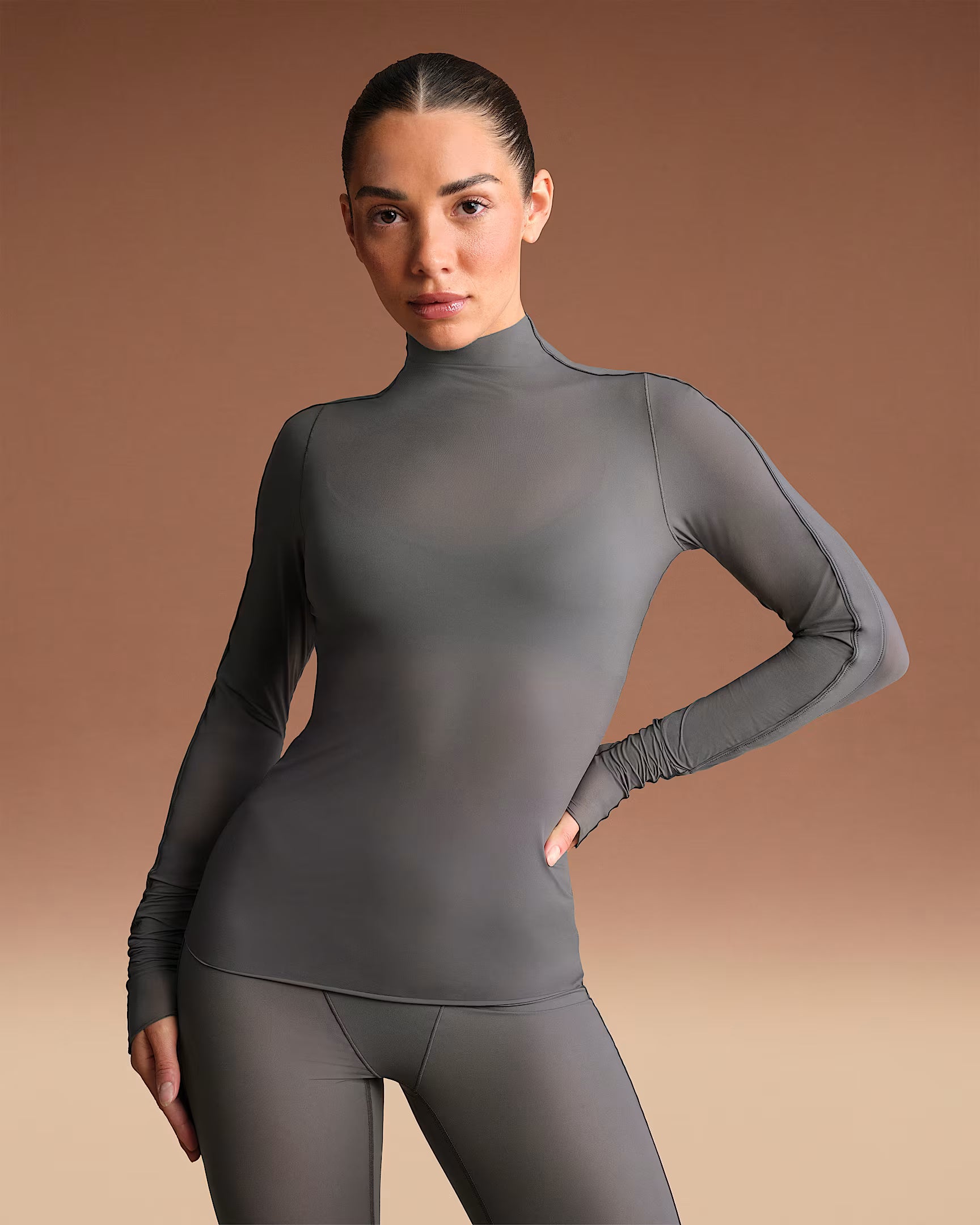 Nike x SKIMS Women's Weightless Layers Mock Neck Long Sleeve Top Lead