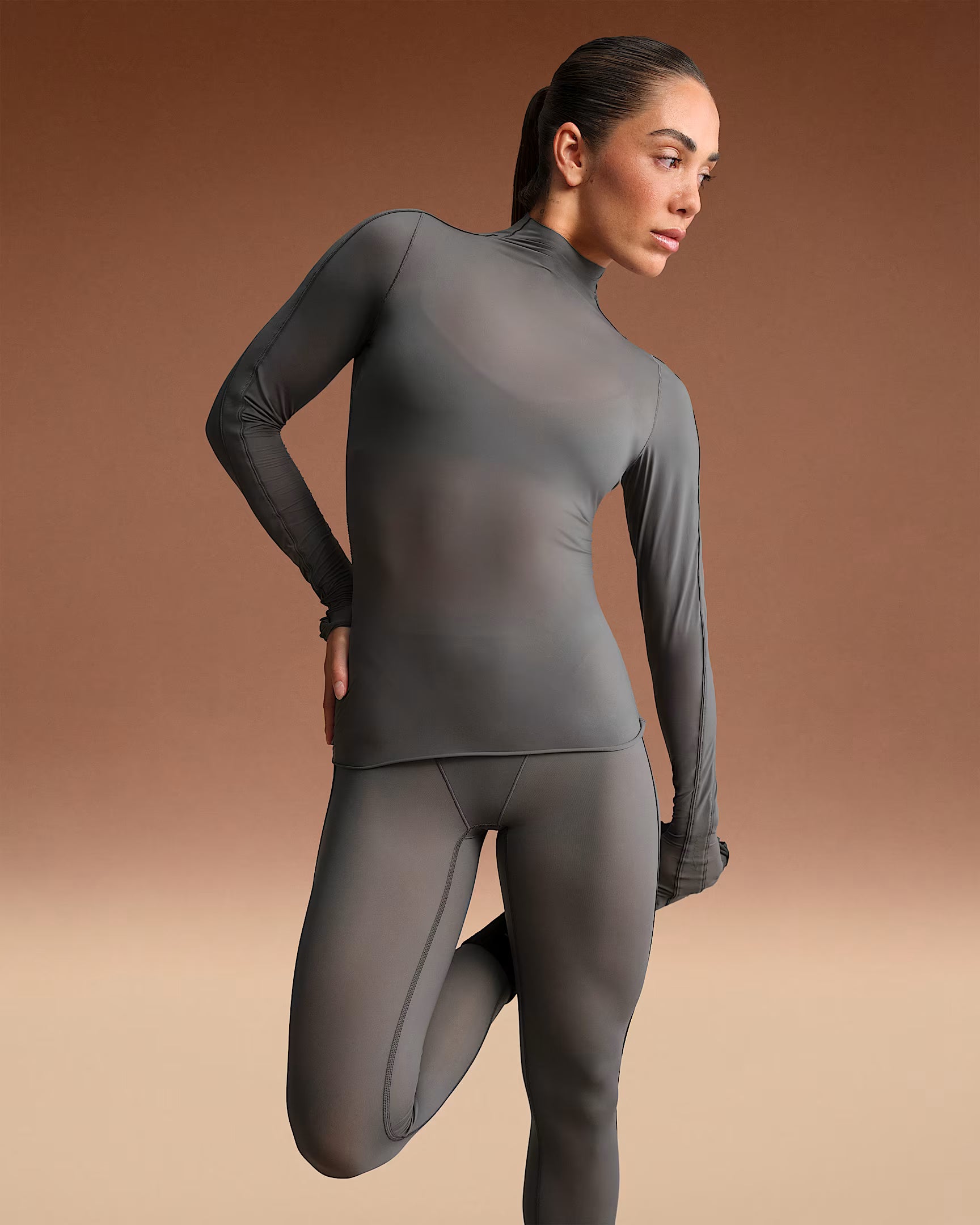 Nike x SKIMS Women's Weightless Layers Mock Neck Long Sleeve Top Lead