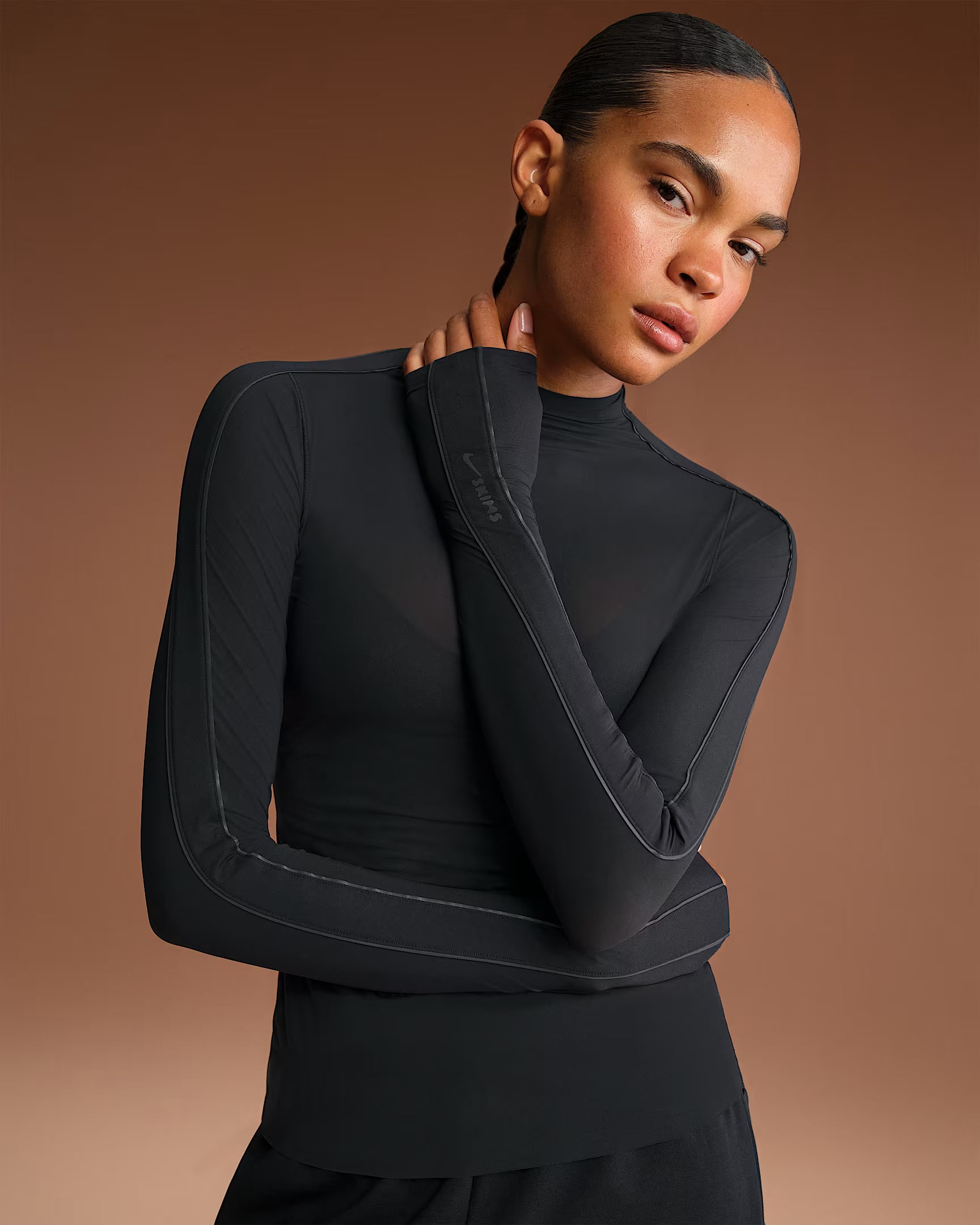 Nike x SKIMS Women's Weightless Layers Mock Neck Long Sleeve Top Obsidian