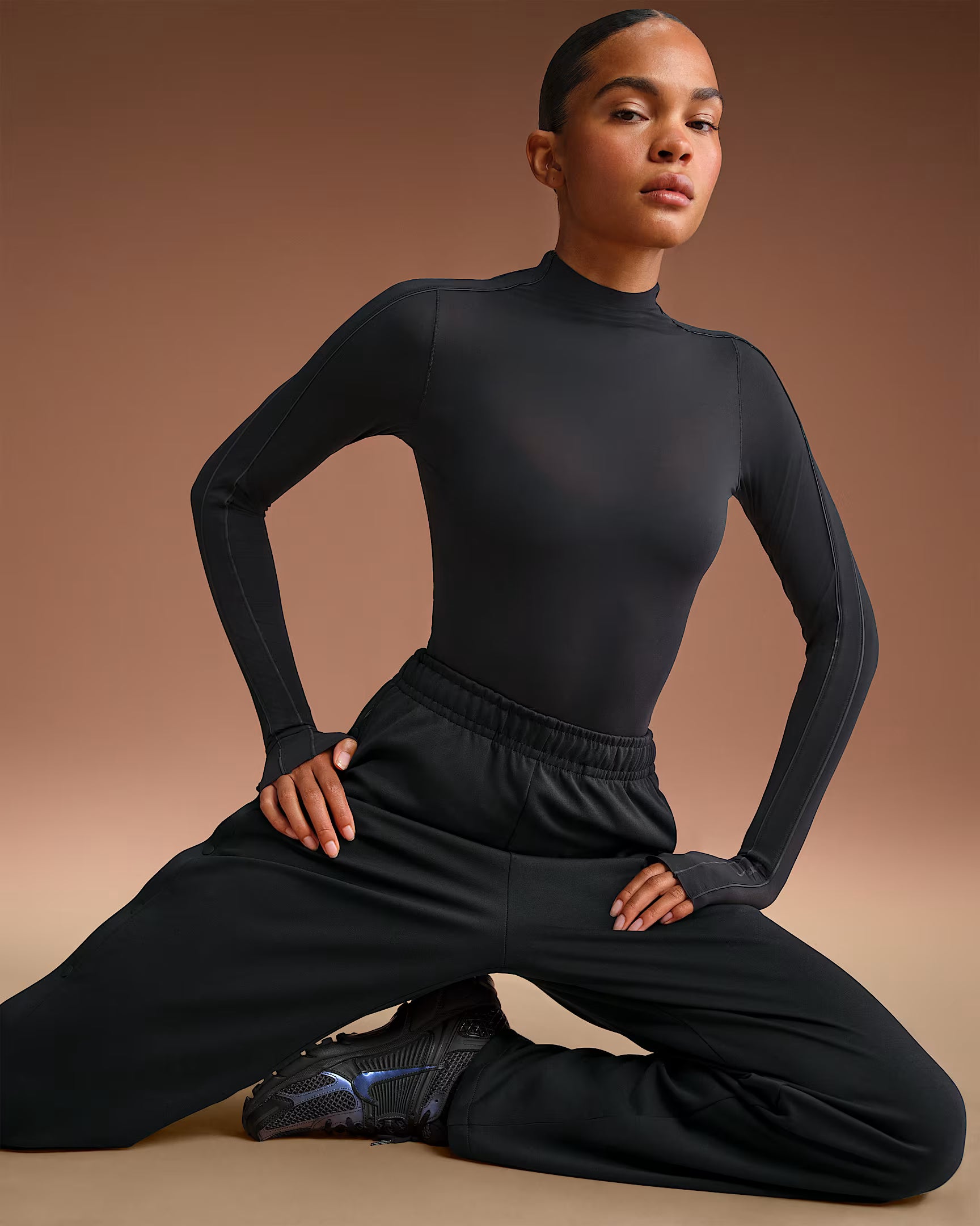 Nike x SKIMS Women's Weightless Layers Mock Neck Long Sleeve Top Obsidian