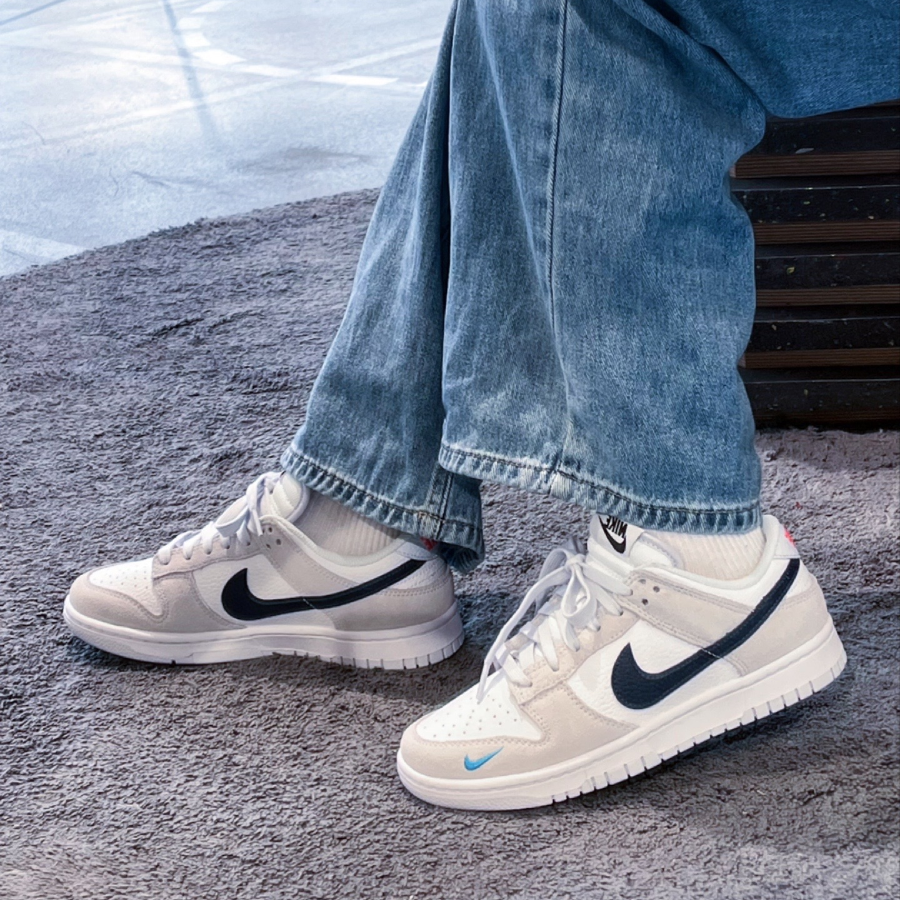 Nike Dunk Low White Grey Navy Aqua Mini Swoosh