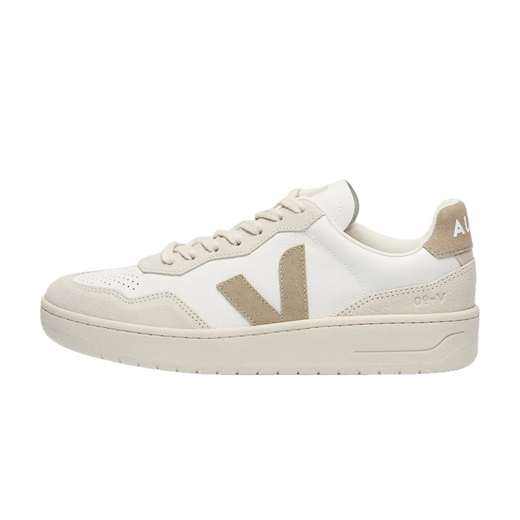 Veja V-90 OT White Taupe, zijaanzicht met wit leer en taupe suède details op zijkant