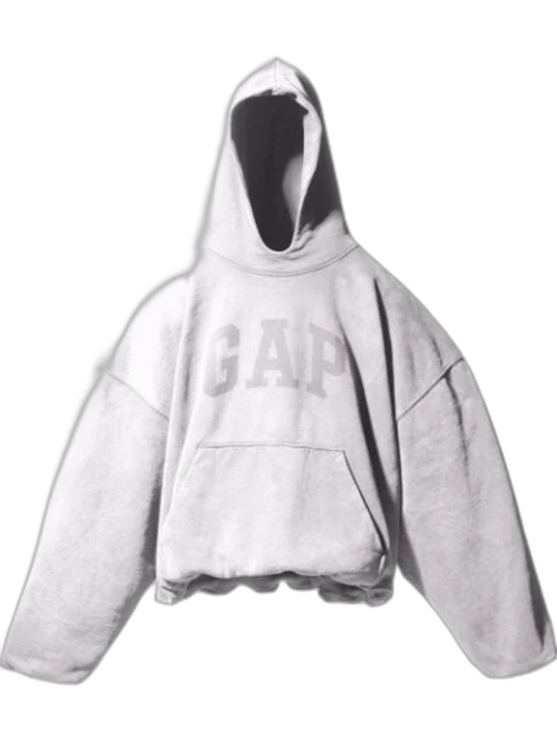 Yeezy Gap Engineered by Balenciaga Dove Hoodie White, vooraanzicht met kap, wit fleece met GAP-logo en grote zakken