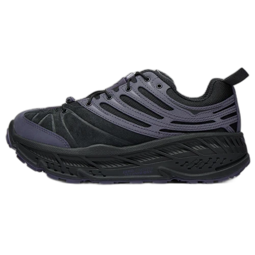 Hoka One One Stinson EVO OG TP Black zijaanzicht, zwart-grijs mesh met opvallende zooldessin