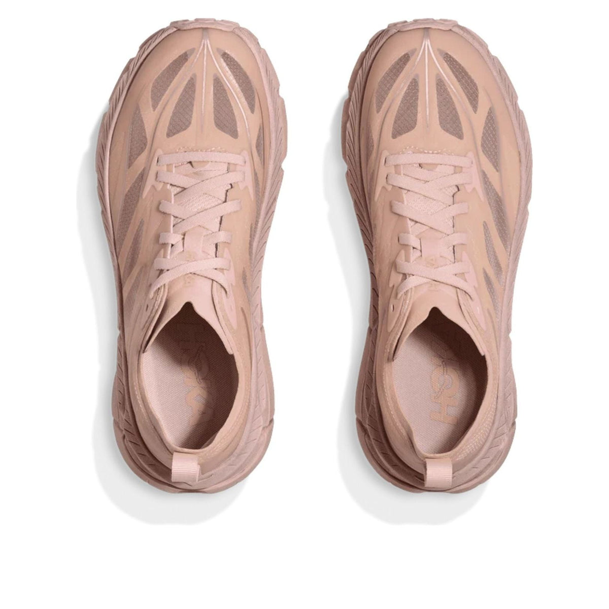 HOKA Mafate Speed 4 Lite 'Rose Tea' bovenaanzicht paar samen met vetersluiting en mesh