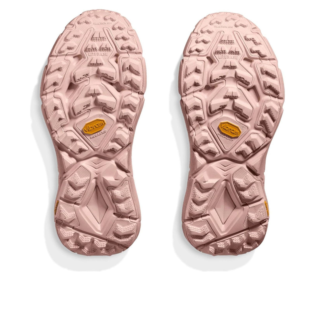 HOKA Mafate Speed 4 Lite 'Rose Tea' zoolprofiel met Vibram logo en looppatroon