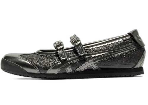 Onitsuka Tiger Mexico 66 TGRS Glitter Pack Black Gunmetal zijaanzicht met glitterdetails en metallic accenten