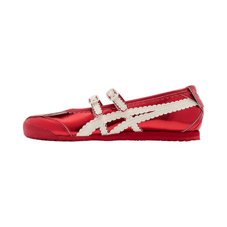 Onitsuka Tiger Mexico 66 TGRS Metallic Pack Classic Red Cream, zijaanzicht met rood metallic materiaal en crème strepen