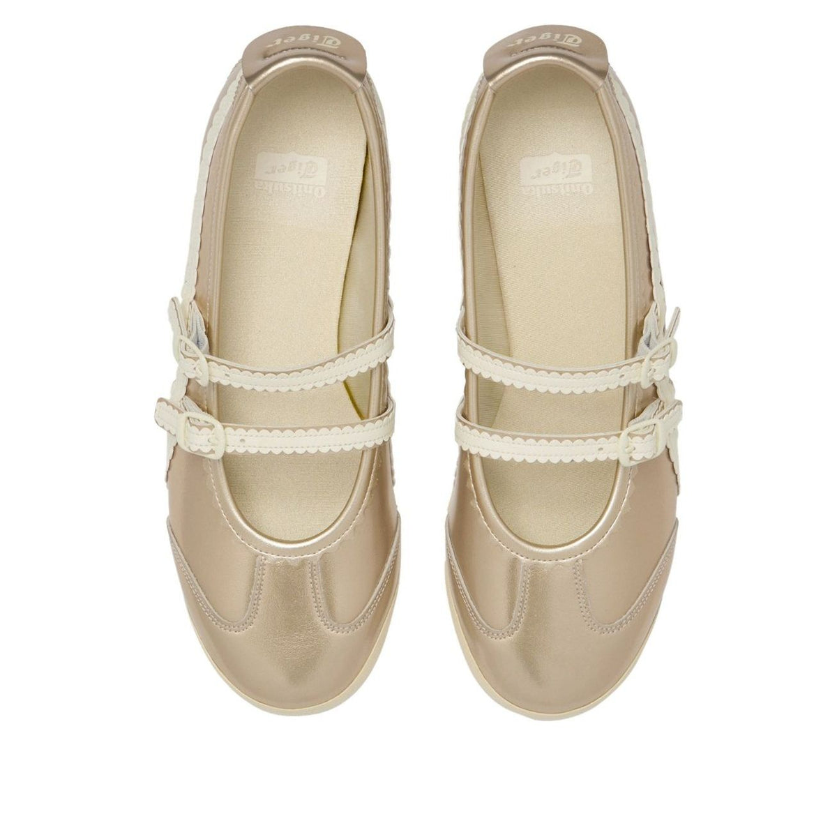 Onitsuka Tiger Mexico 66 TGRS Metallic Pack Champagne Cream, bovenaanzicht met twee Mary Jane-bandjes