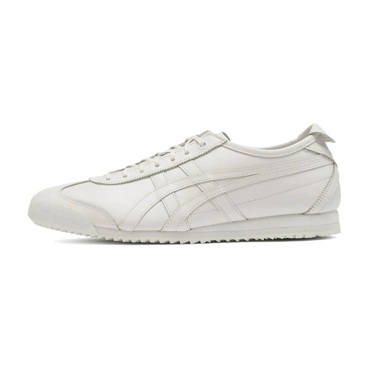 Onitsuka Tiger Mexico 66 SD Triple White, zijaanzicht van witte sneaker met gestikt patroon en rubberzool