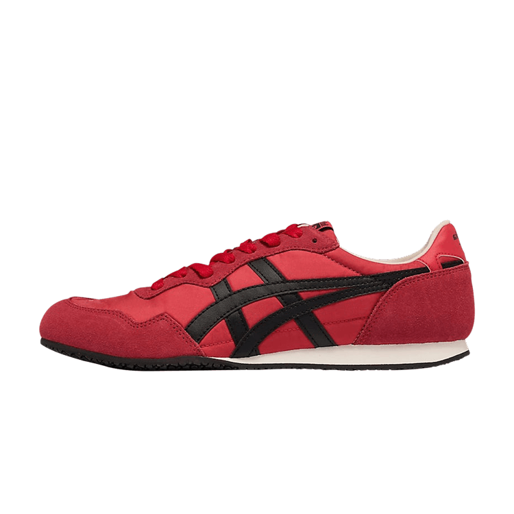 Onitsuka Tiger Serrano Classic Red Black, zijaanzicht met rood suède en zwarte strepen