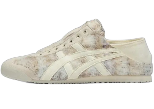 Onitsuka Tiger Mexico 66 Paraty Birch Ivory zijaanzicht met crèmekleurig canvas, gebleekt patroon en contrasterende strepen