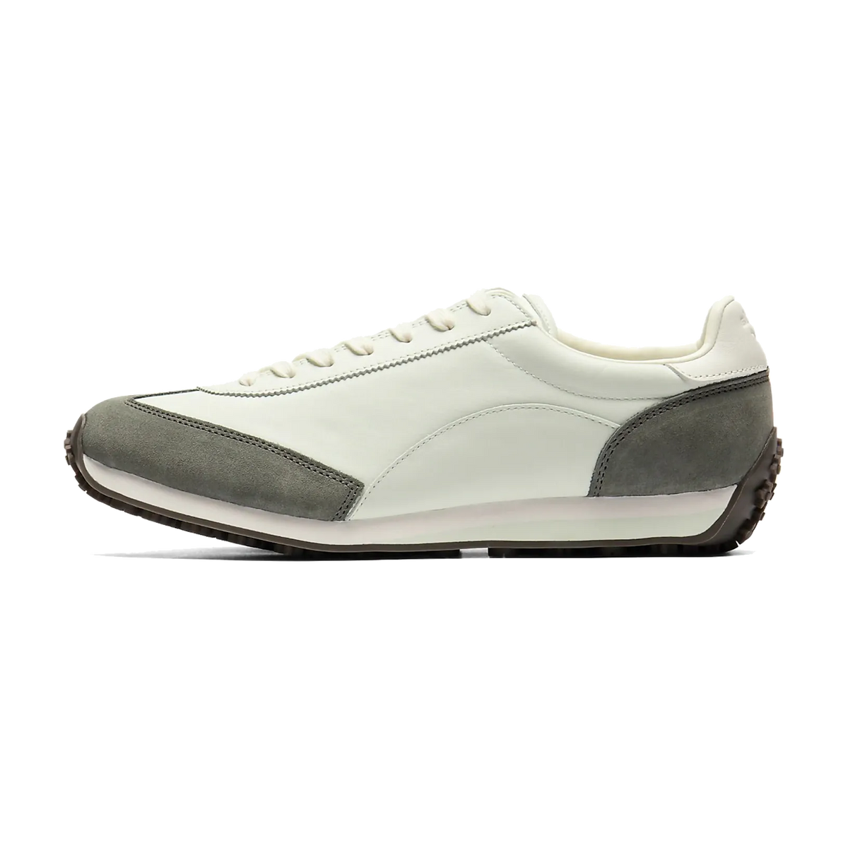 Onitsuka Tiger EDR CL Airy Green zijaanzicht met crème en grijs suède, zwarte zool