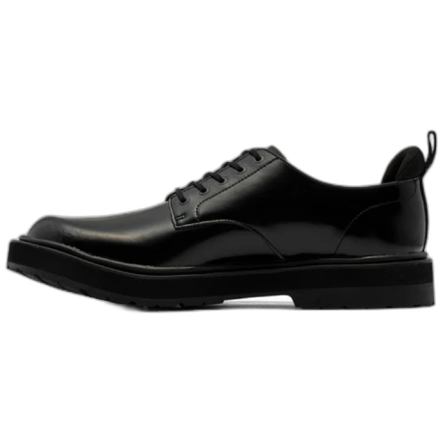 Onitsuka Tiger Tiger Derby Black, zijaanzicht van volledig zwarte derby met vetersluiting en dikke zool