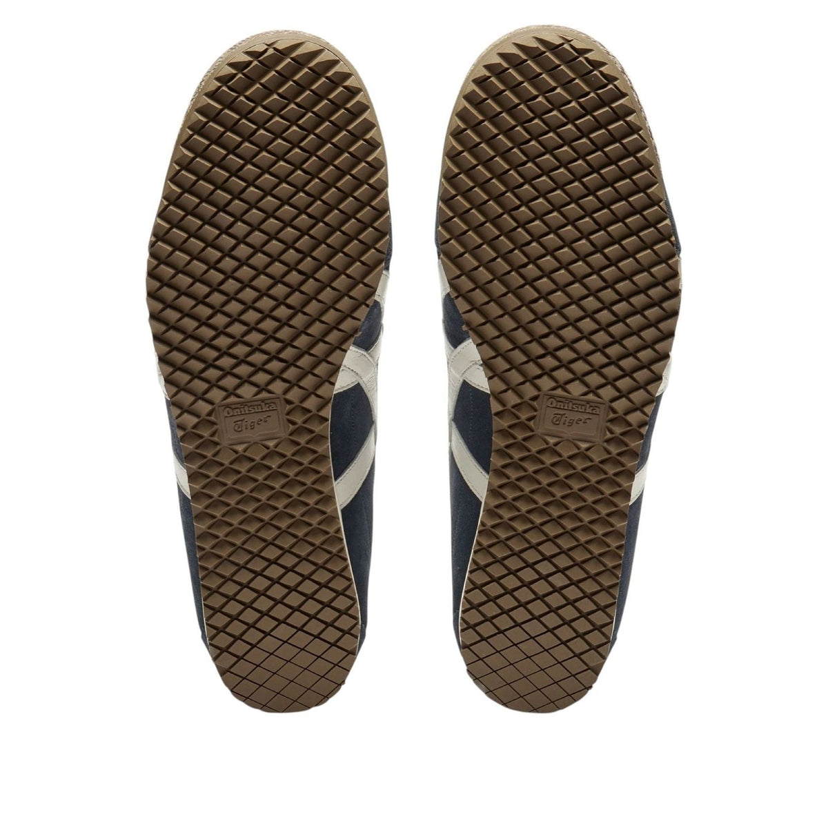 Onitsuka Tiger Mexico 66 SD Iron Navy Cream Gum zoolprofiel met wafelpatroon en bruine rubber