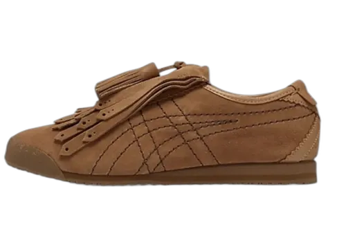 Onitsuka Tiger Mexico 66 Fringe Mocha Brown Dark Brown, zijaanzicht met franjes op de tong en gestikt patroon