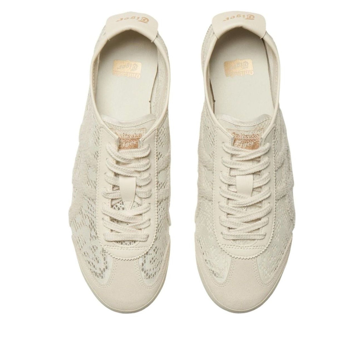 Onitsuka Tiger Mexico 66 Jacquard Mesh Birch Birch, bovenaanzicht paar met jacquard mesh en witte veters