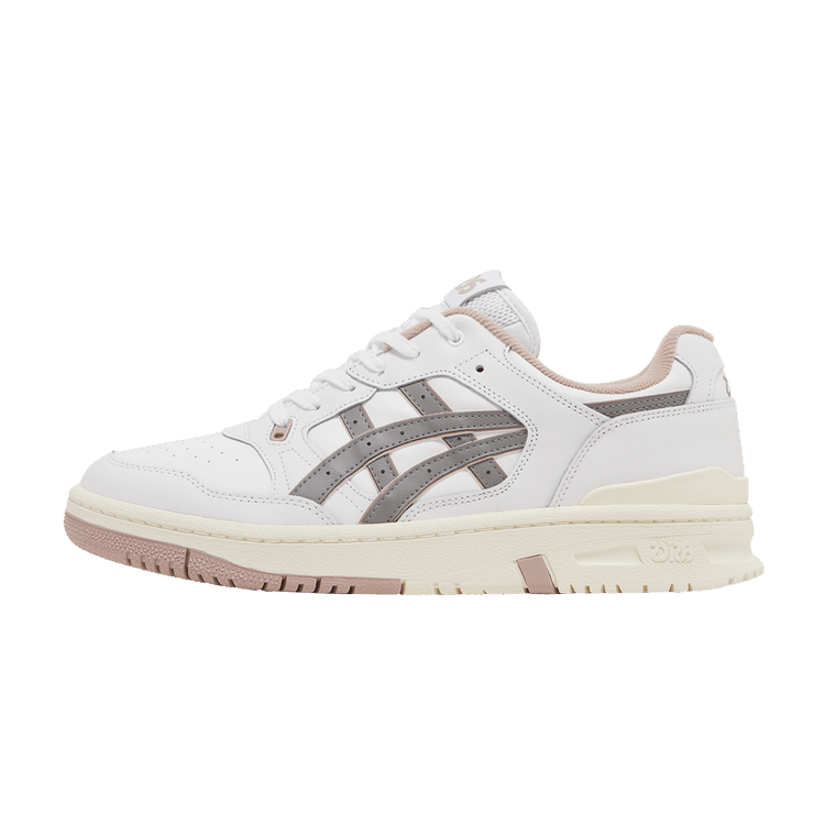 ASICS EX89 White Clay Grey, zijaanzicht met wit leer, grijze strepen en crème zool