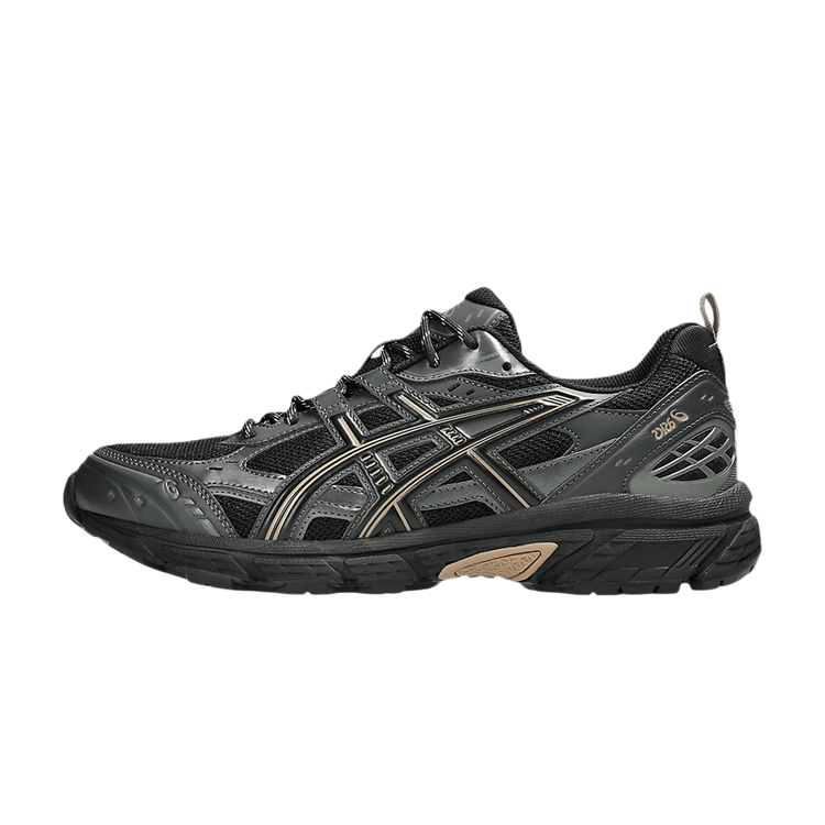 ASICS Gel-Nunobiki Black Taupe Grey, zijaanzicht van zwarte sneaker met grijs en beige accenten