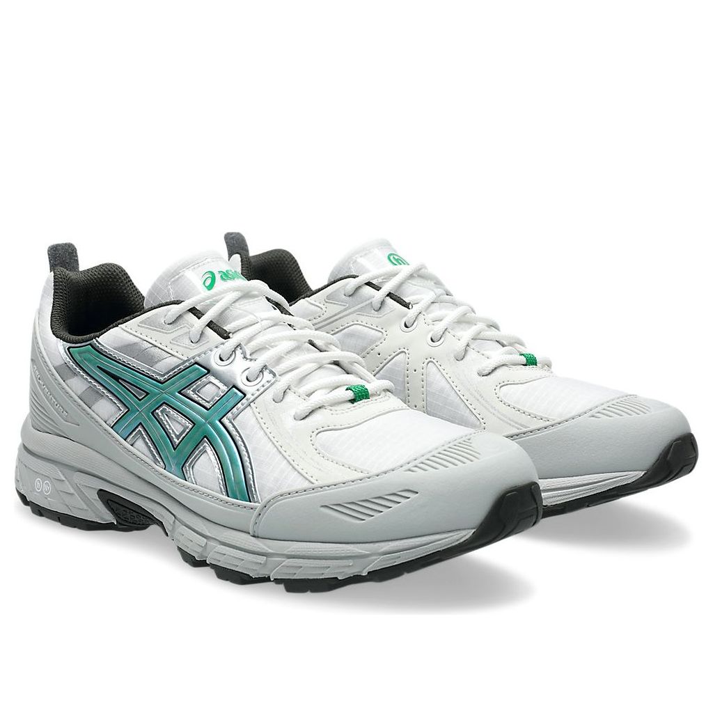 Hidden NY x ASICS Gel Venture 6 Shield 'White Wasabi' paar samen vooraanzicht met turquoise striping en witte veters