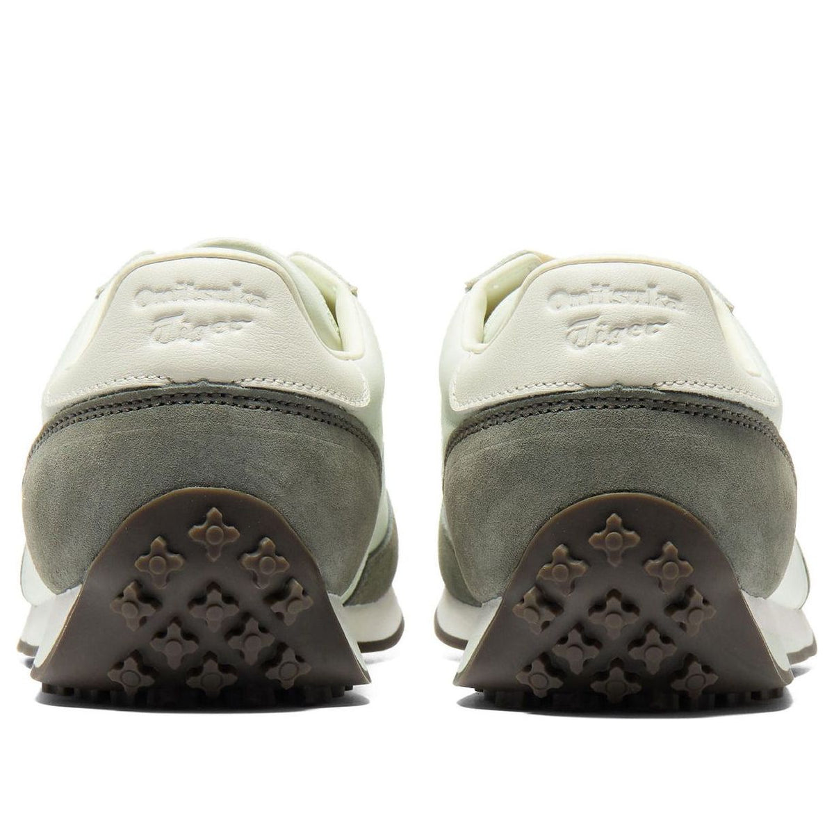 Onitsuka Tiger EDR CL Airy Green achteraanzicht met grijs suède en uitgestanste zool