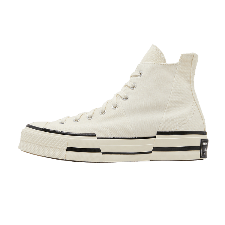 Converse Chuck Taylor All Star 70 Hi Plus Canvas Egret Black, zijaanzicht van witte hightop sneaker met zwarte rand