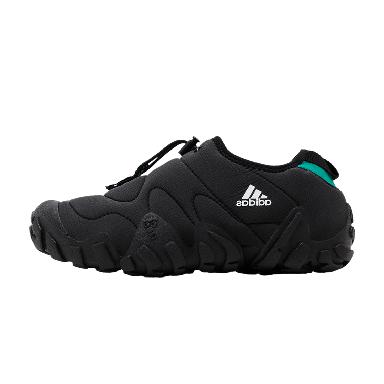 adidas Radlander Moc Gore-Tex Black White, zijaanzicht met zwart neopreen, witte logo en turquoise details