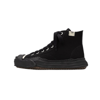 Maison Mihara Yasuhiro Hank OG Sole Canvas Hi Black, zijaanzicht met canvas bovenwerk en witte stiksels